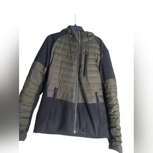 MICHAEL KORS MK MEN'S GREEN BLACK QUILTED SKI WINTER HOODED JACKET SIZE S